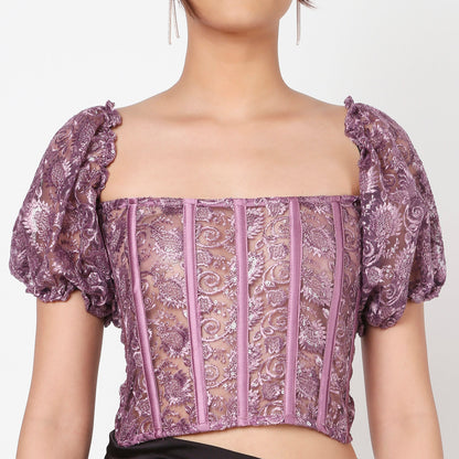 Purple Pineapple Lacey Corset With Sleeves