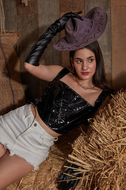 Latex Black Leather Corset Top