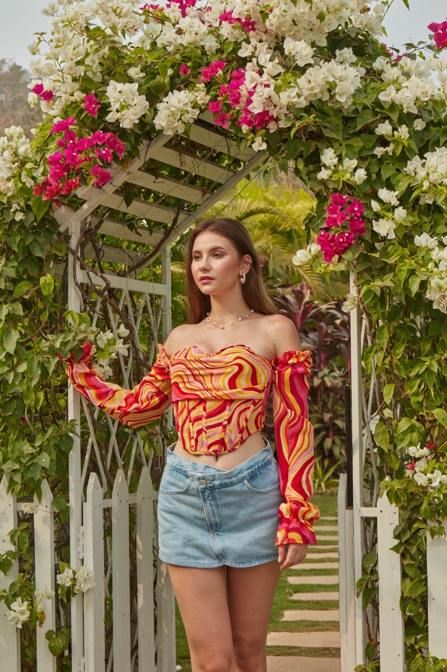 Marble printed Corset Top Full Sleeves