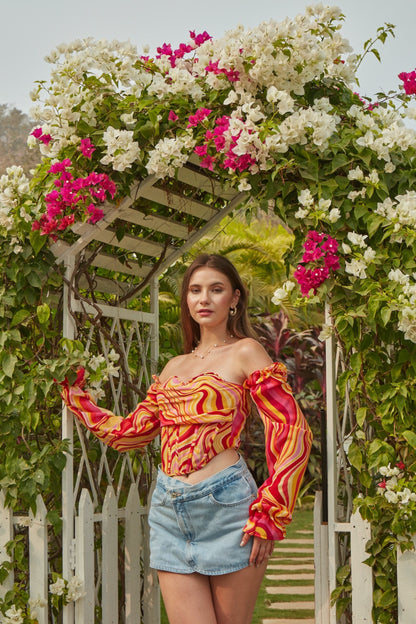 Marble printed Corset Top Full Sleeves