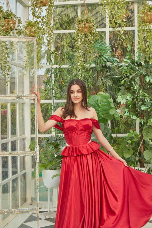Red lehenga with Corset