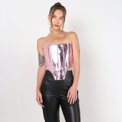 Purple Leather Corset V Cut
