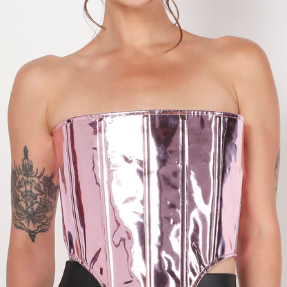 Purple Leather Corset V Cut