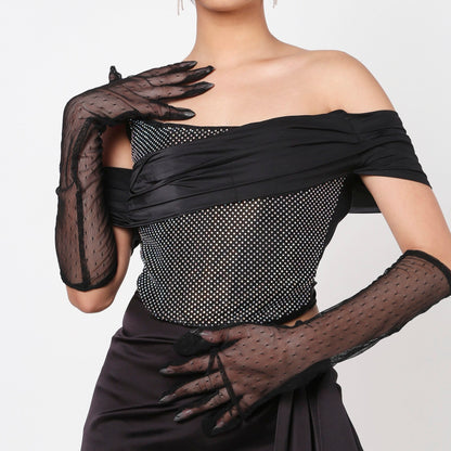 Black Rhinestone Corset Top With  Gloves