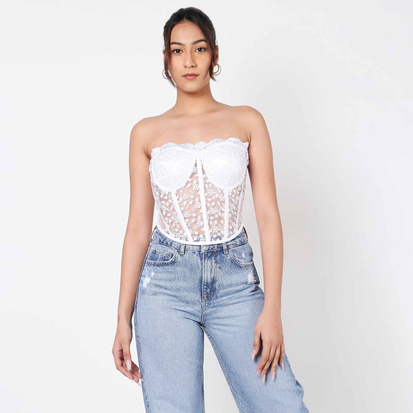 Feather White Lacey Corset Top
