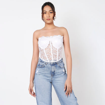 Feather White Lacey Corset Top