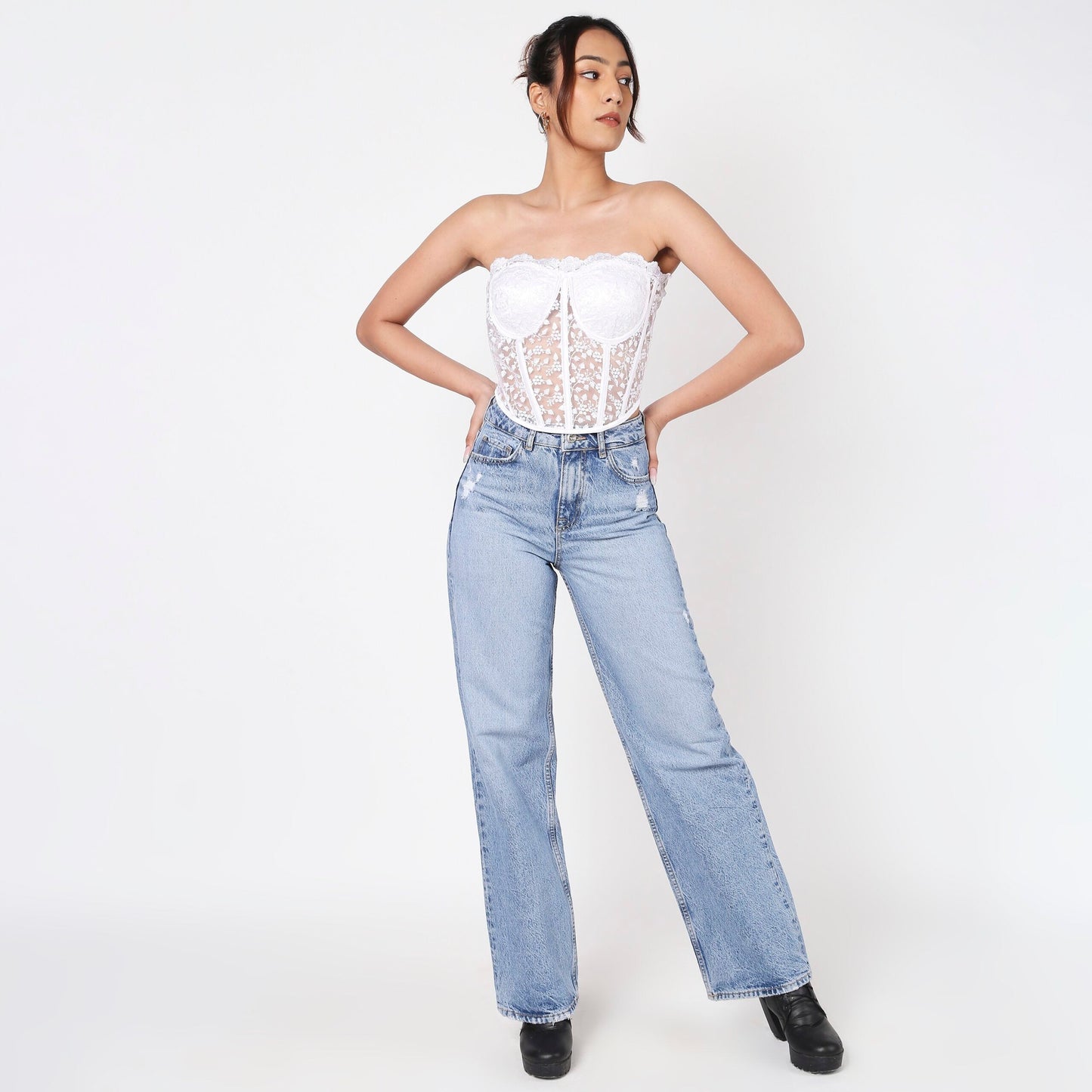 Feather White Lacey Corset Top