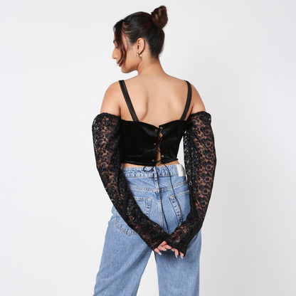 Full Sleeves Velvet Lacey Corset Top