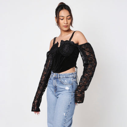 Full Sleeves Velvet Lacey Corset Top