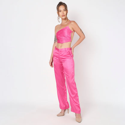 Pink Pleated Backless Co ord Set