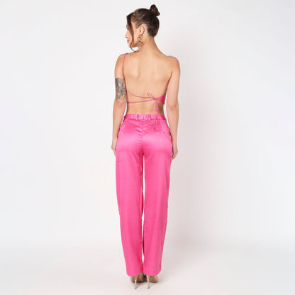 Pink Pleated Backless Co ord Set
