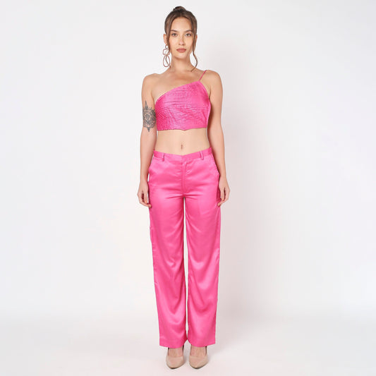 Pink Pleated Backless Co ord Set
