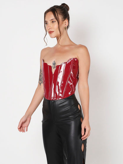 Red Latex Leather Corset Top