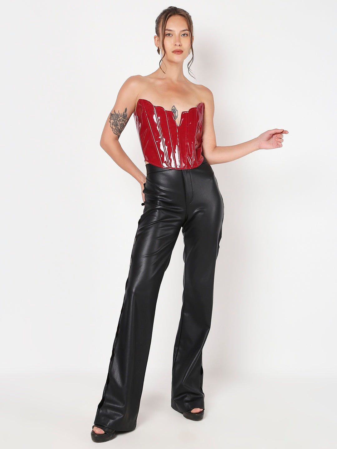 Red Latex Leather Corset Top